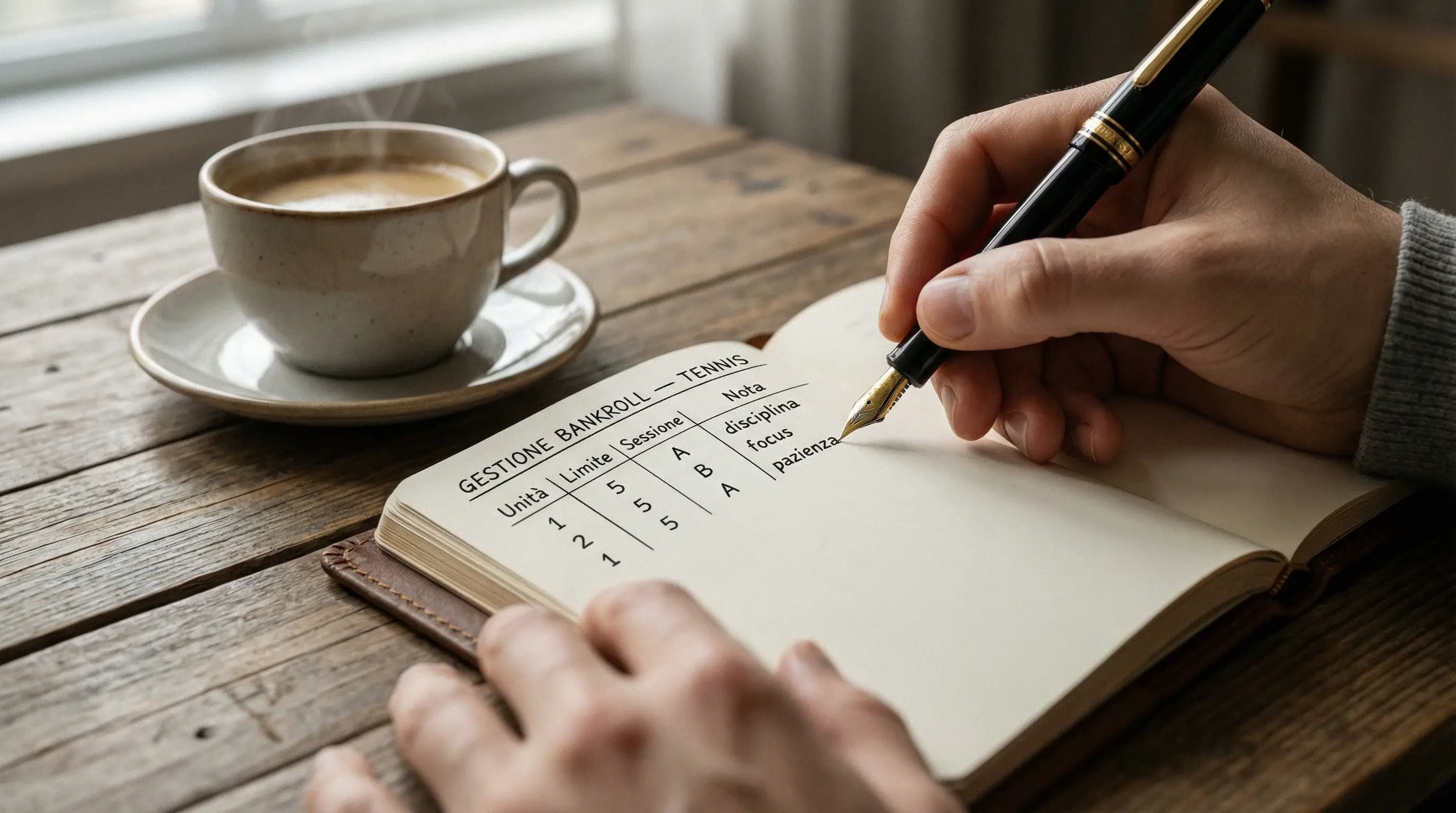 Persona che prende appunti su notebook con penna